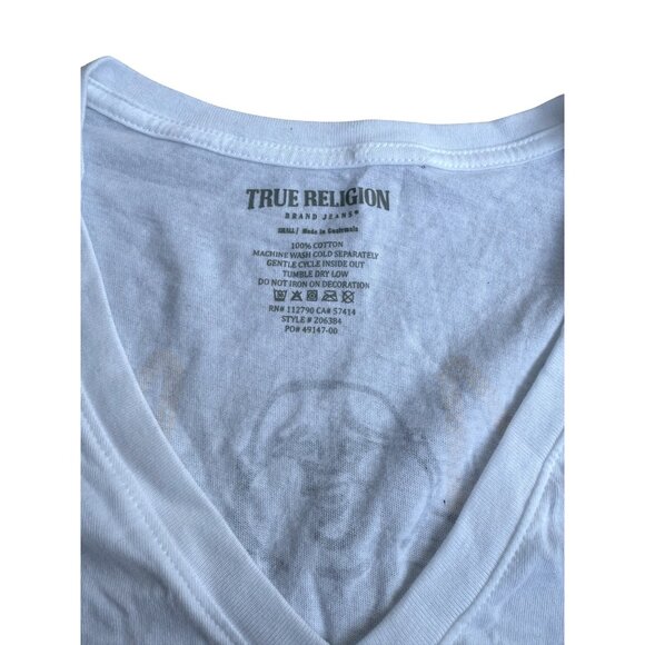 True Religion Women's Glitter Icon Slim V-Neck Tee White 100% Cotton .Size Small - Picture 3 of 7